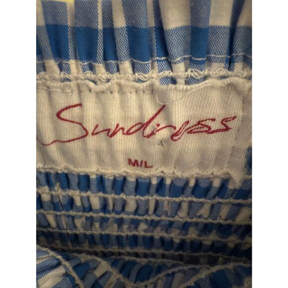 Sundress Pippa Maxi Dress Women's M/L Blue Gingham Check Pink Pom Pom Boho - Picture 3 of 8